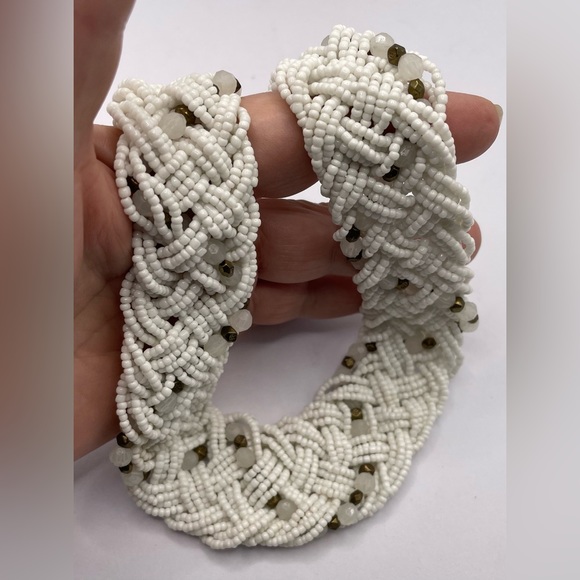 3 for $30 Vintage 90s Braided White Seed Bead Choker Necklace Multi Strand - Picture 9 of 10